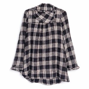 Free People Plaid Tunic Cowl Neck Raw Hem Boho Top Women S Black